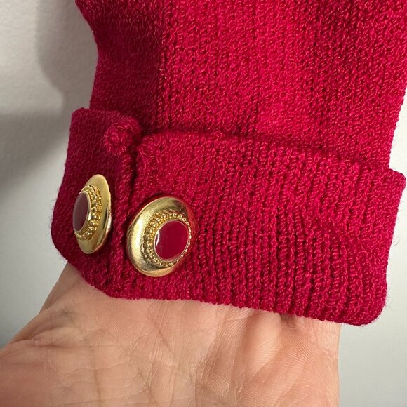 St John Marie Gray Cardigan Size 8 Red Gold Button Front Santana Knit - Picture 5 of 10